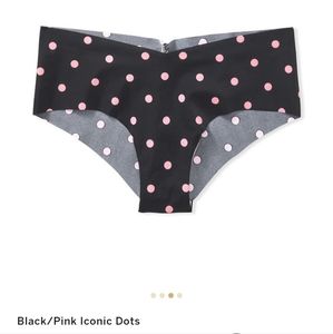 NWT Victoria's Secret No-Show Cheeky Panty in Black/Pink Iconic Dots size Large